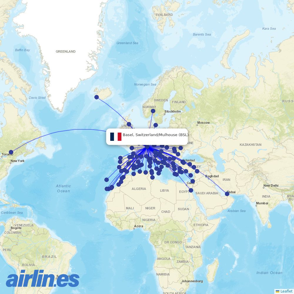 Pegasus from EuroAirport Basel Mulhouse Freiburg destination map