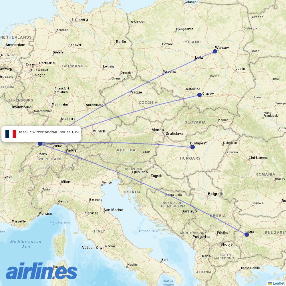Wizz Air from EuroAirport Basel Mulhouse Freiburg destination map
