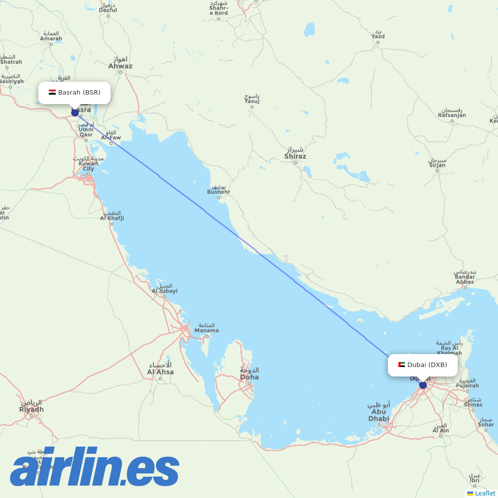 Emirates from Basrah International destination map
