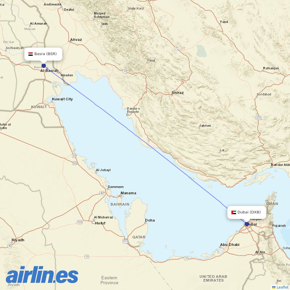 flydubai from Basrah International destination map