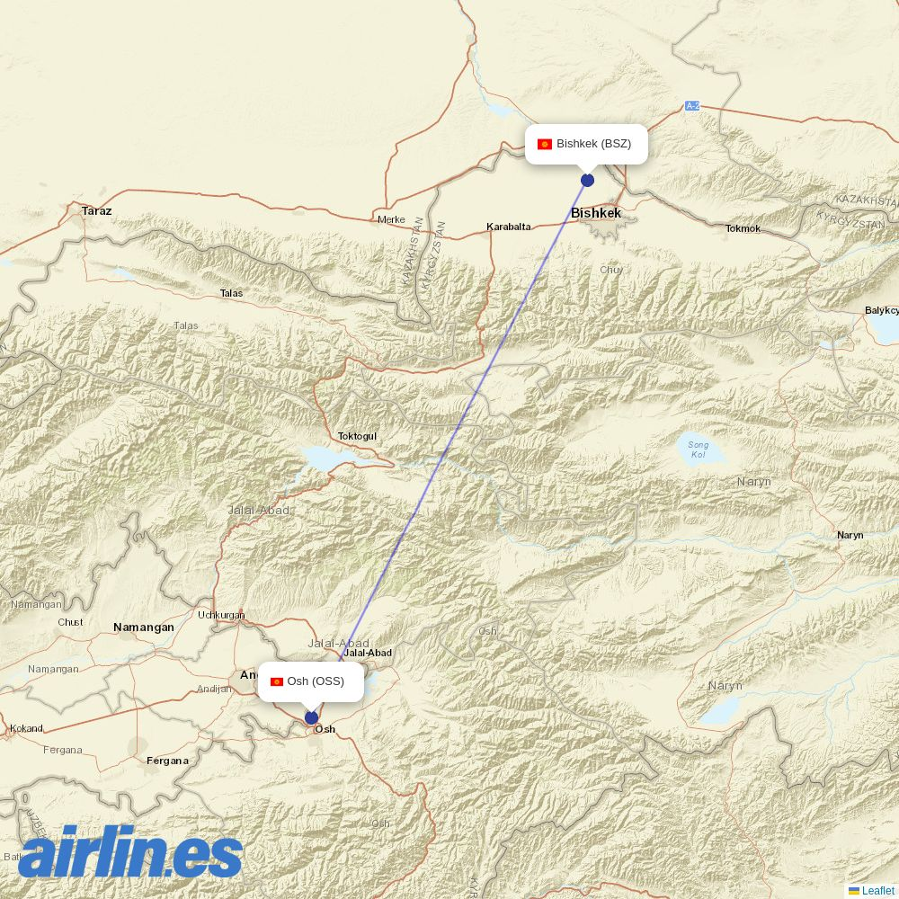 from Manas International Airport destination map