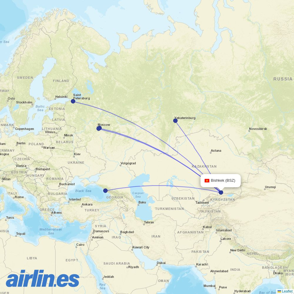Ural Airlines from Manas International Airport destination map