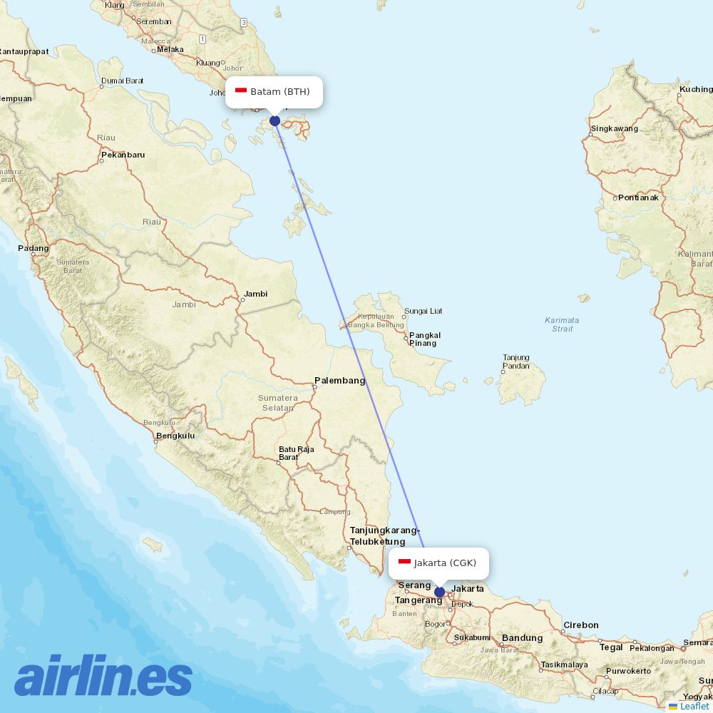 Garuda Indonesia from Hang Nadim destination map