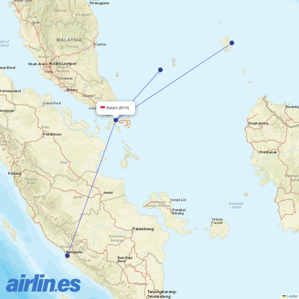 Wings Air from Hang Nadim destination map