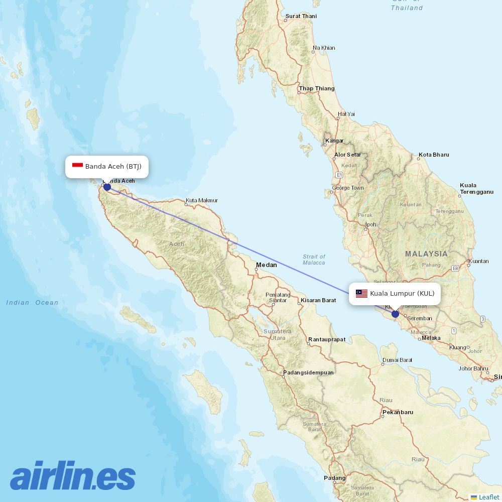 AirAsia from Sultan Iskandarmuda destination map