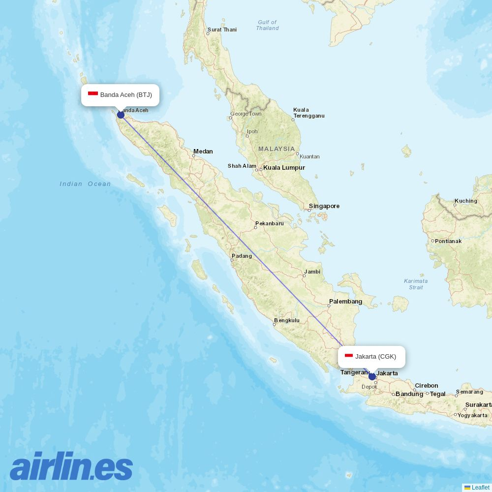 Pelita Air at BTJ route map