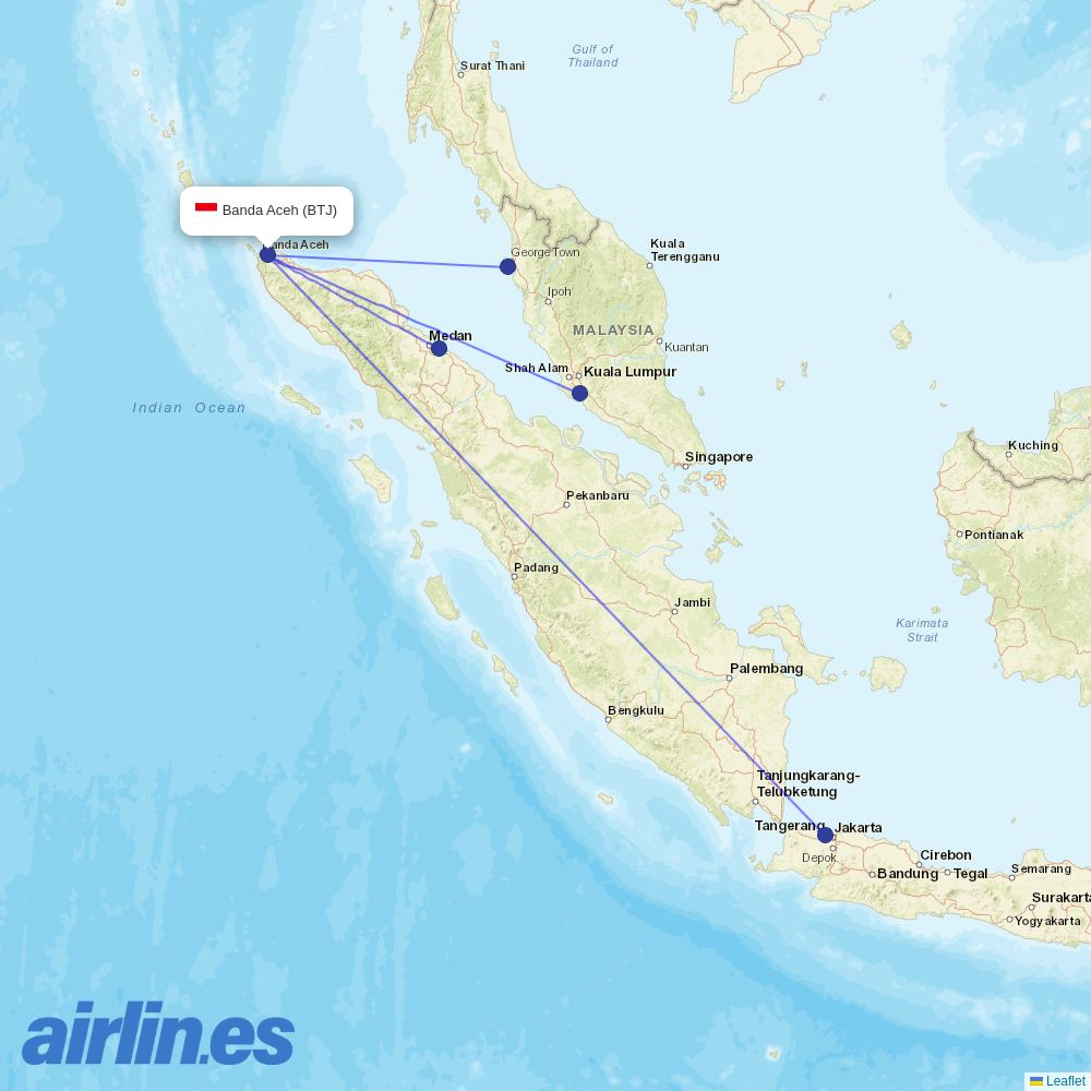 Super Air Jet from Sultan Iskandarmuda destination map