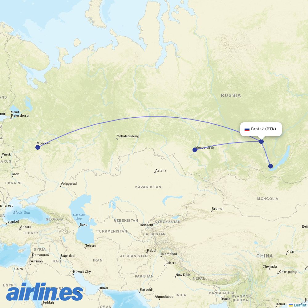 S7 Airlines from Bratsk Airport destination map