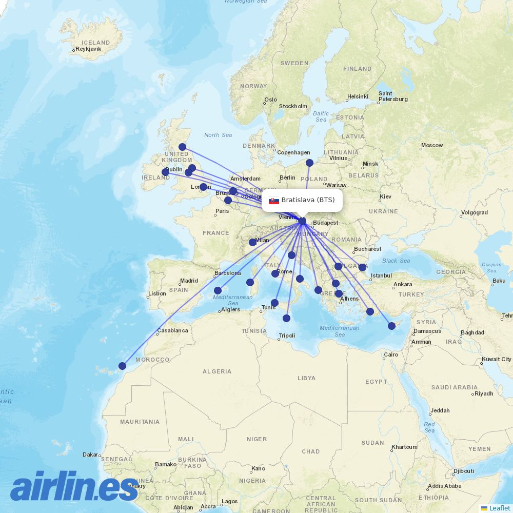 Ryanair from M R Stefanik destination map