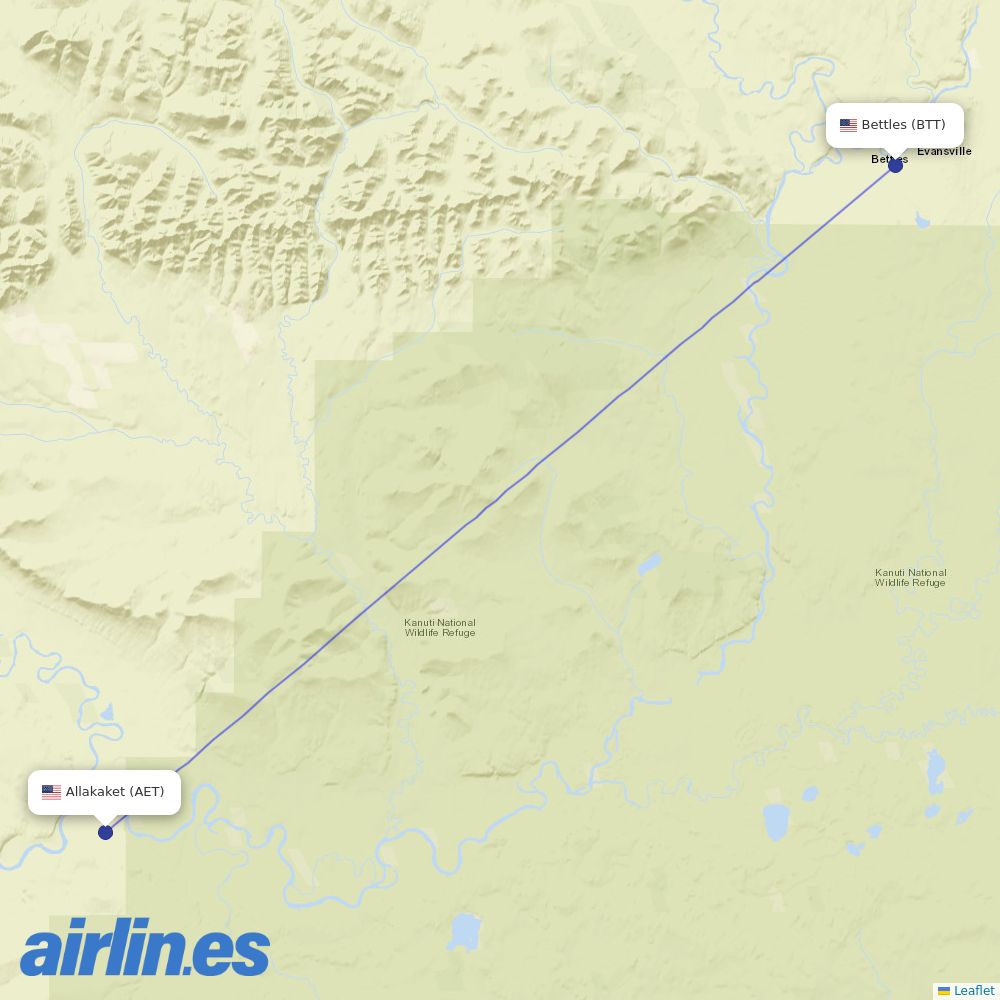 Astral Aviation from Bettles destination map
