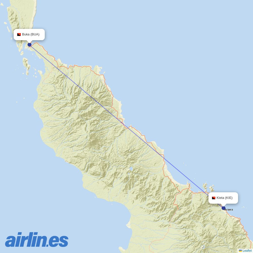 PNG Air from Buka destination map
