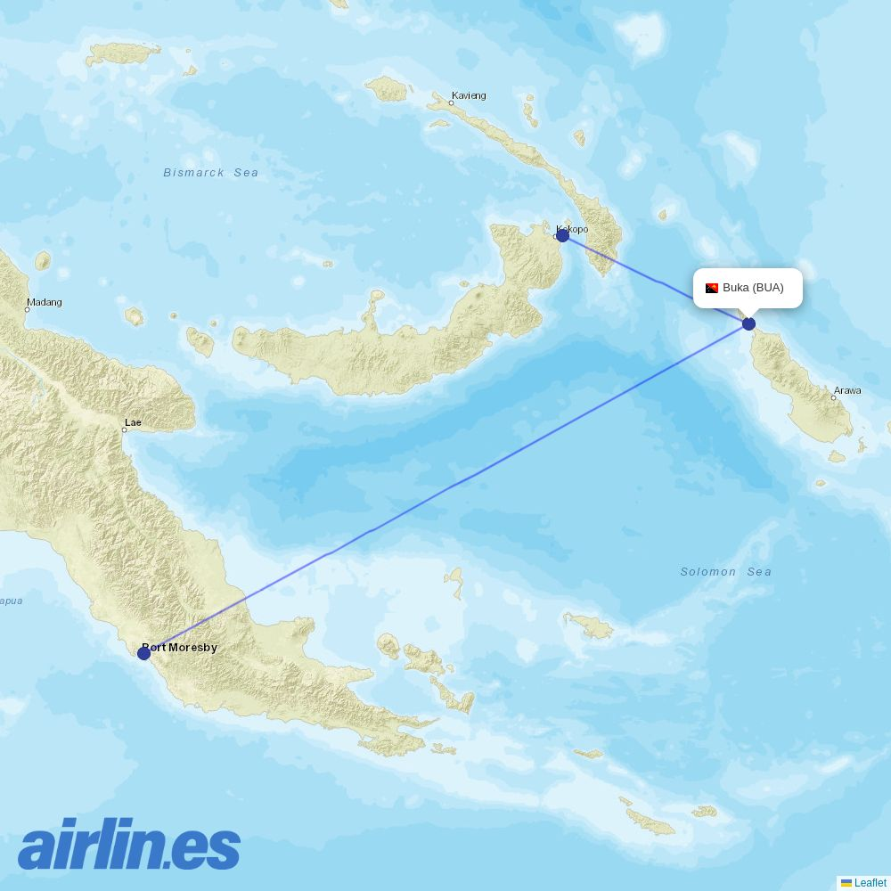 Air Niugini from Buka destination map