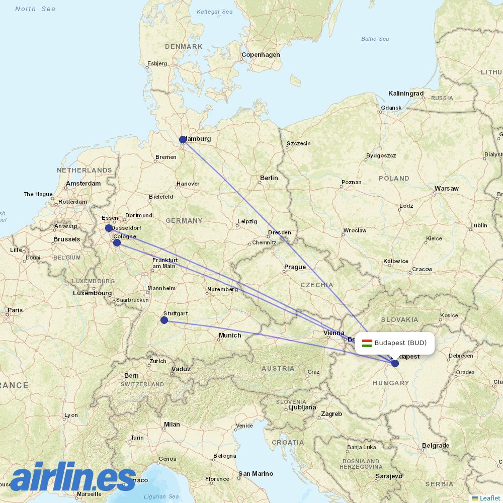 Eurowings from Budapest Ferenc Liszt International Airport destination map
