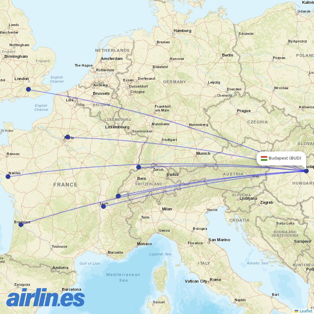 easyJet from Budapest Ferenc Liszt International Airport destination map