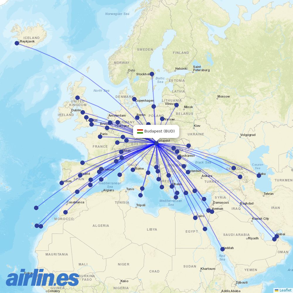 Wizz Air at BUD route map