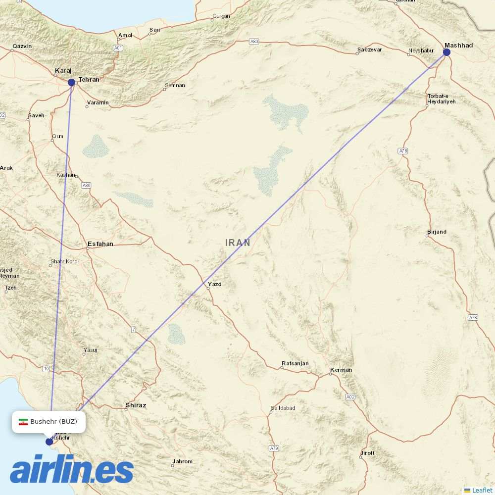 Iran Airtour at BUZ route map