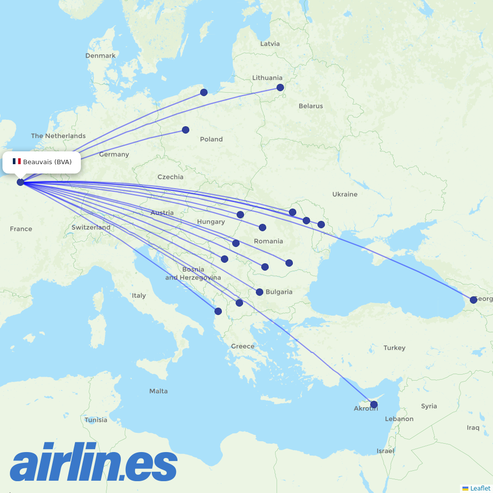 Wizz Air from Beauvais–Tillé Airport destination map
