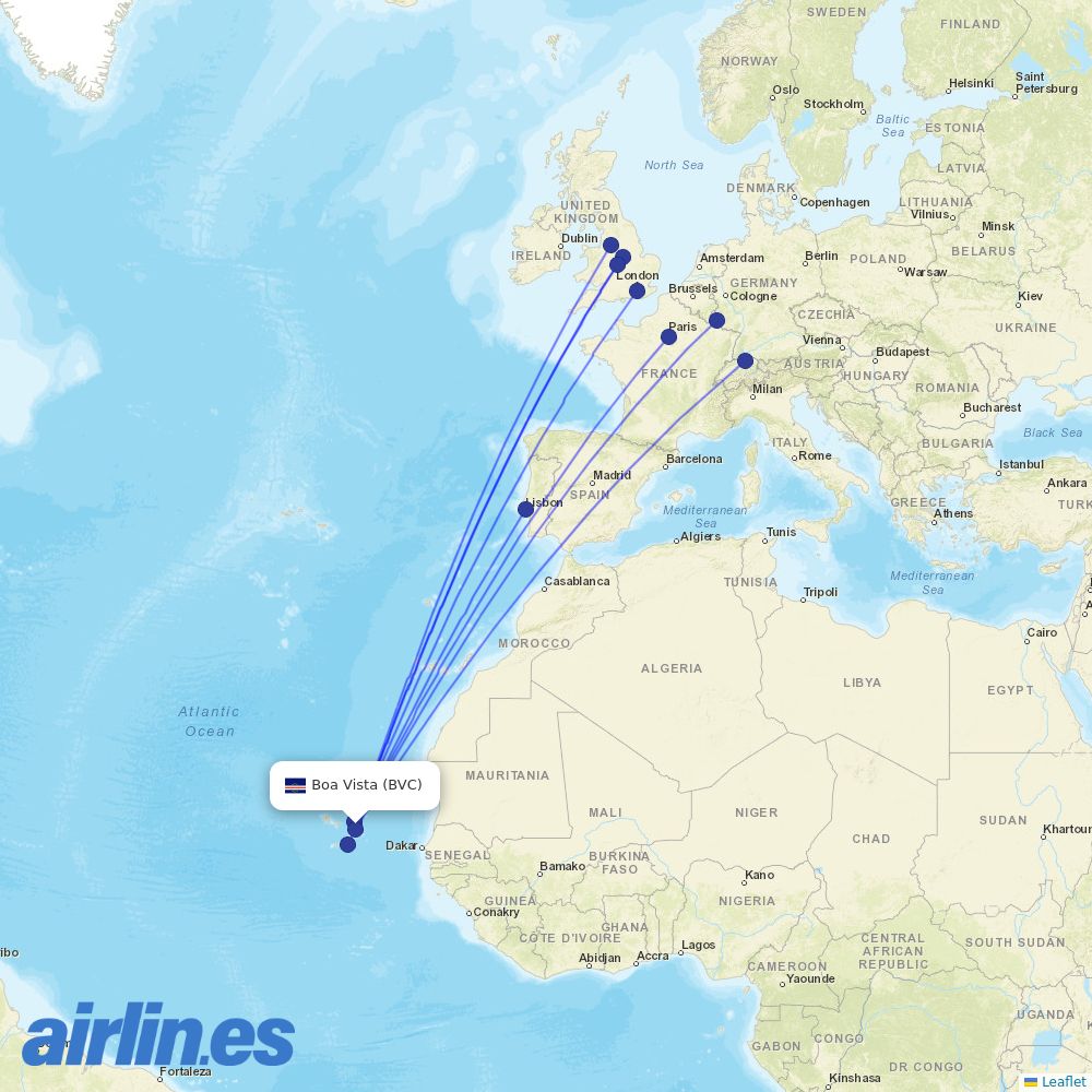 Luxair from Rabil Airport destination map