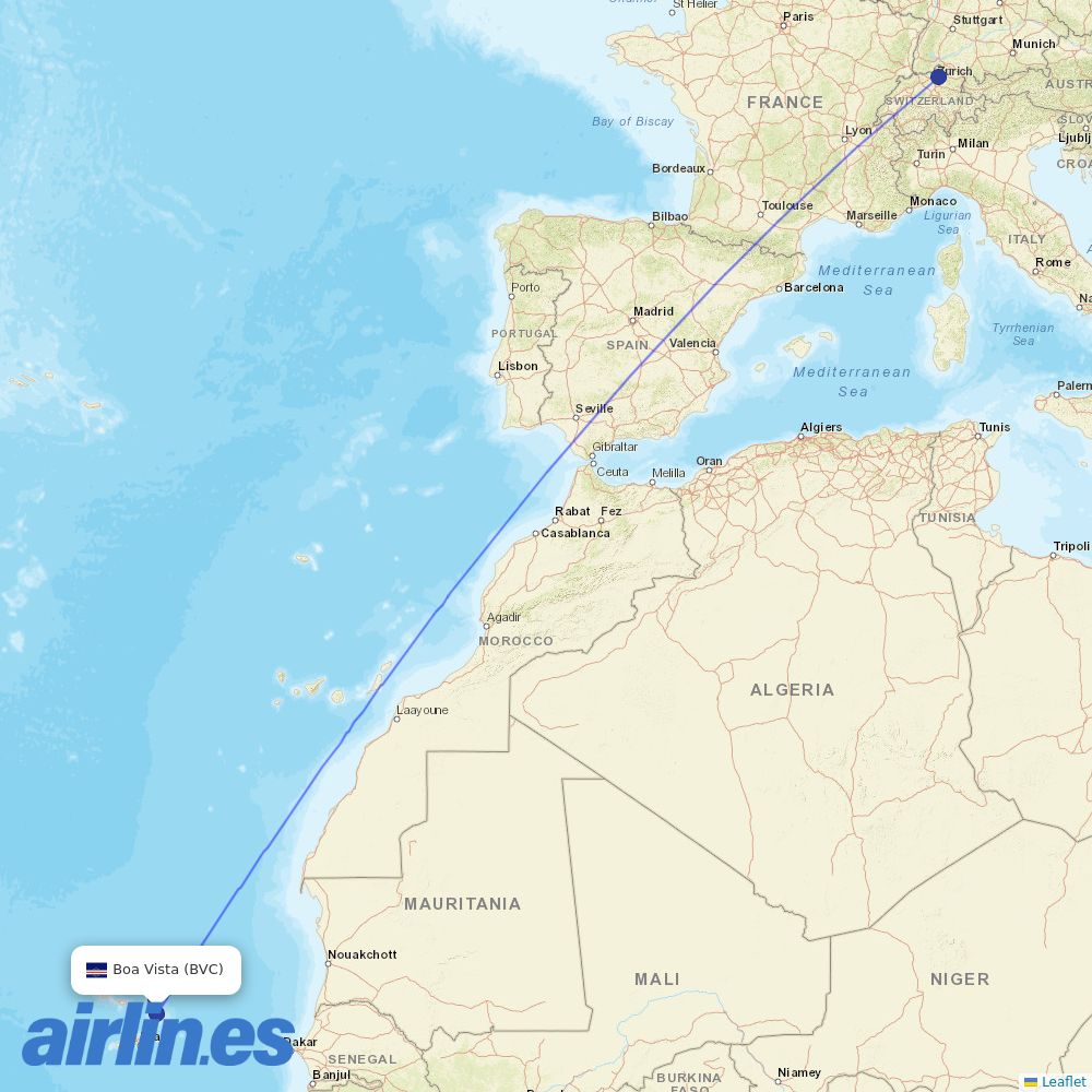 Edelweiss Air from Rabil Airport destination map