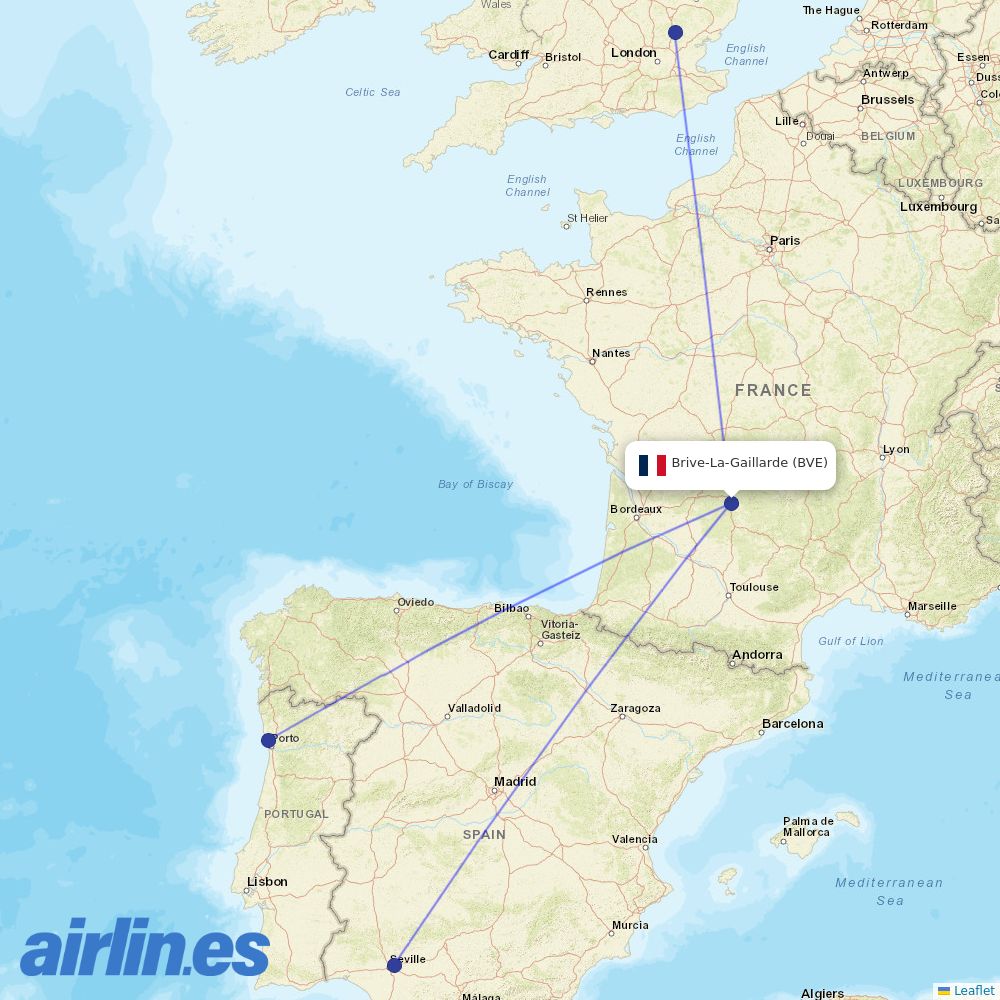 Ryanair from Vallee de la Dordogne Airport destination map