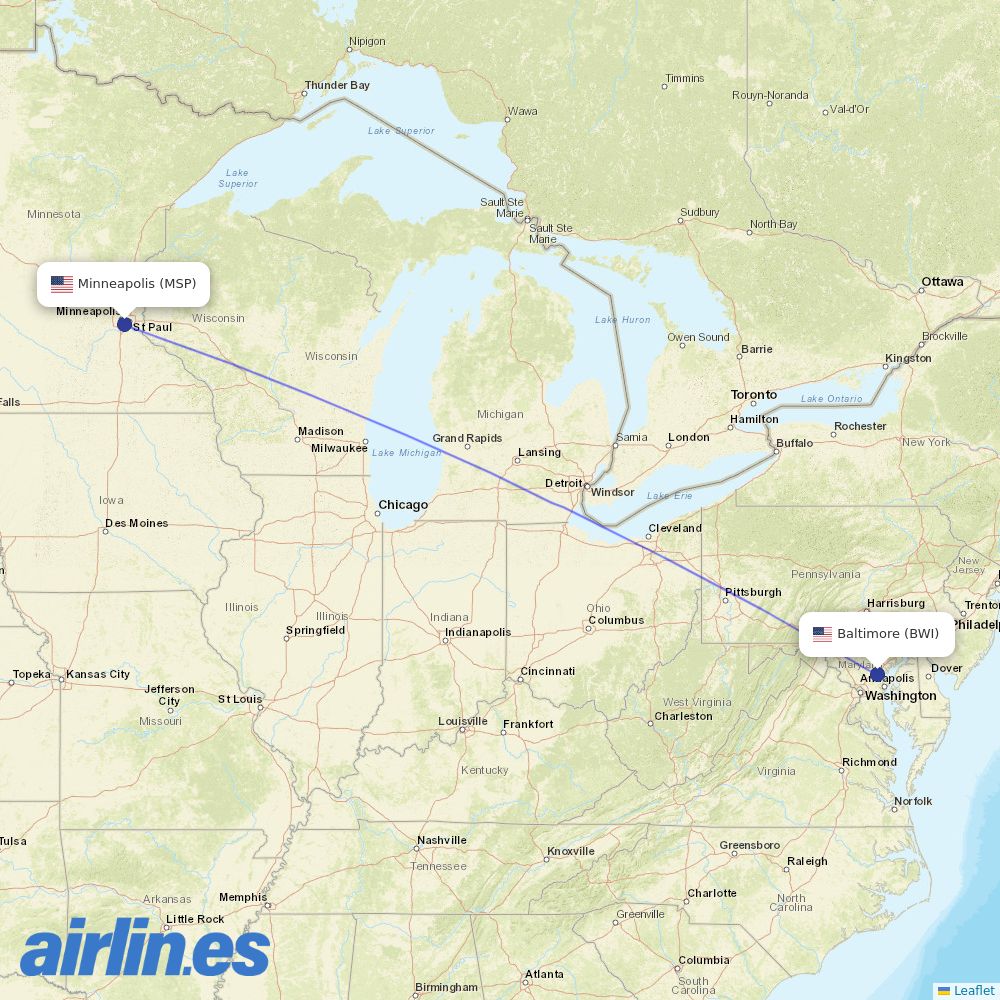 Sun Country Airlines at BWI route map