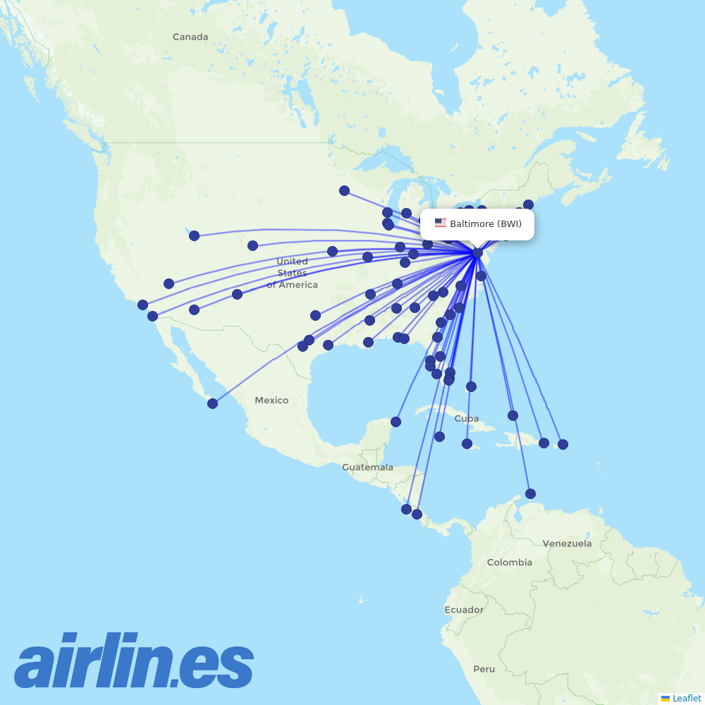 Southwest at BWI route map