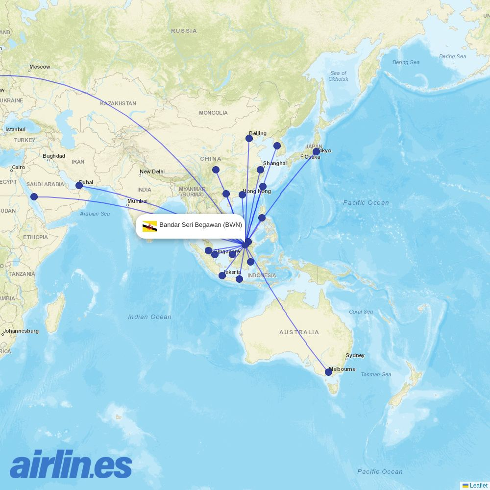 Indonesia AirAsia from Brunei International destination map
