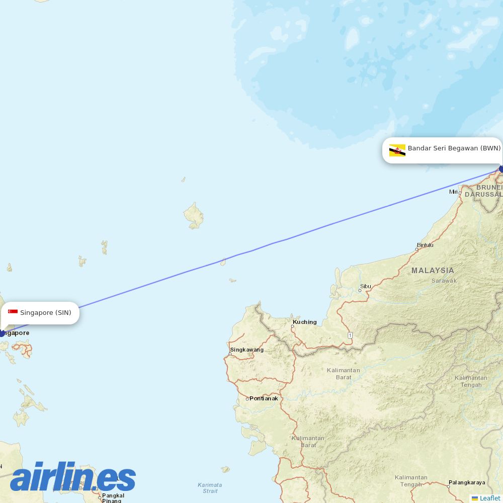Singapore Airlines from Brunei International destination map