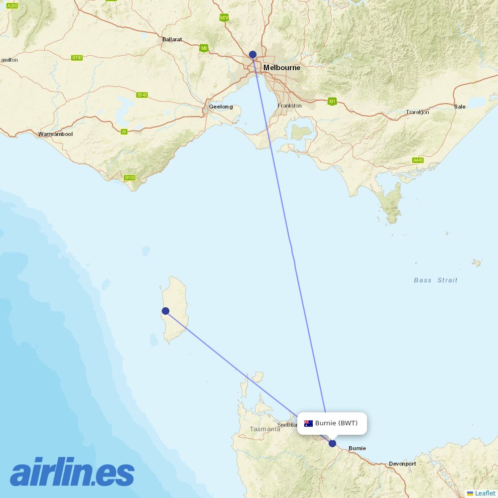 Rex Airlines from Wynyard Airport destination map