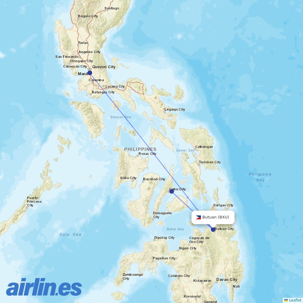 Philippine Airlines from Butuan destination map