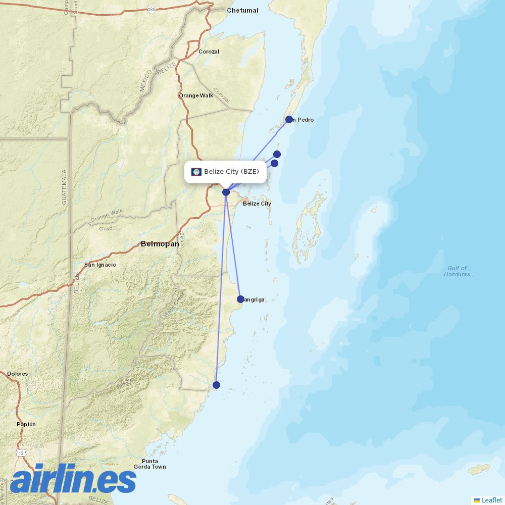 Maya Island Air from Philip S W Goldson International destination map