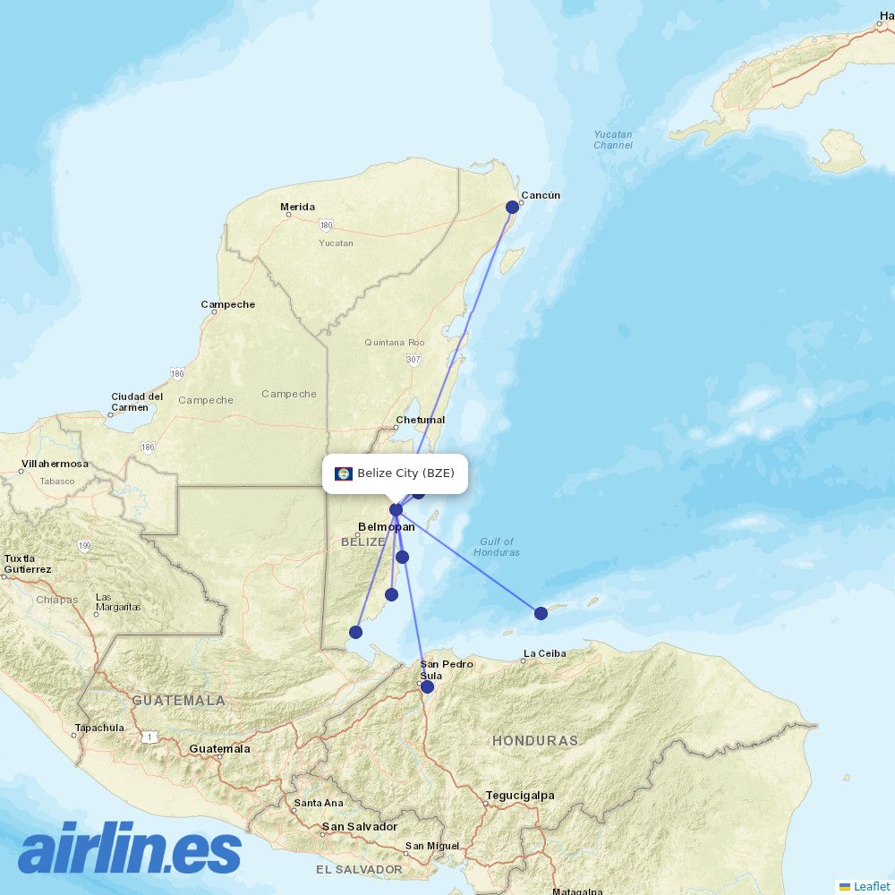 Tropic Air from Philip S W Goldson International destination map