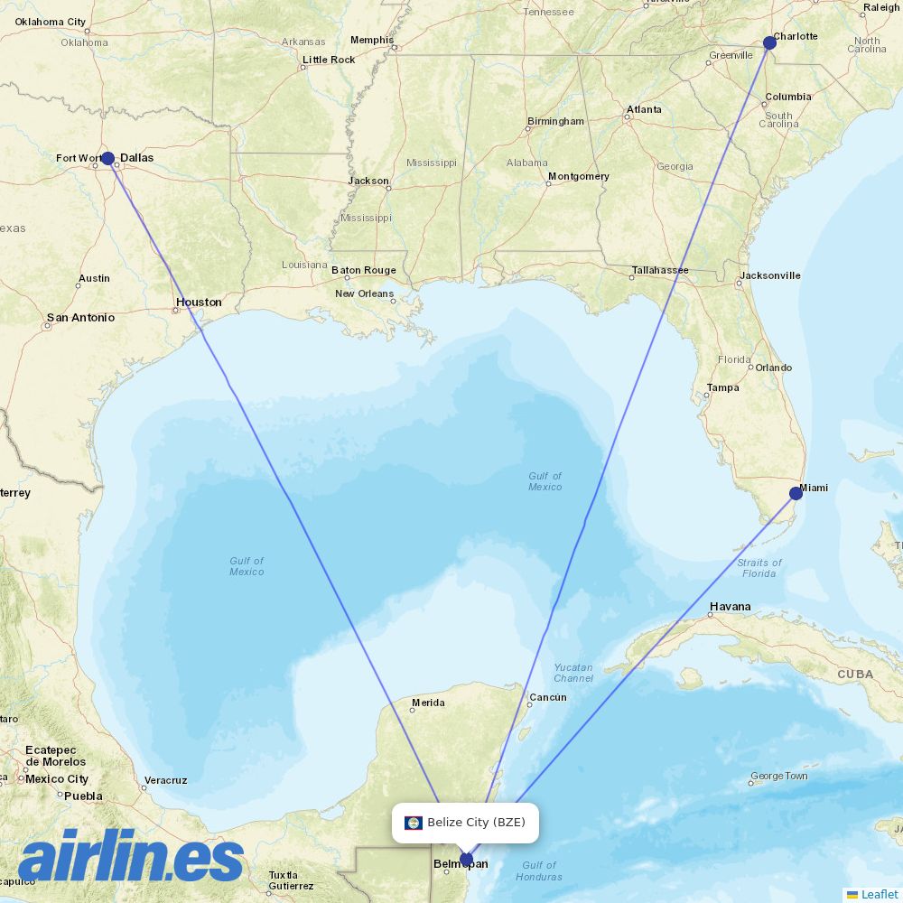 American Airlines from Philip S W Goldson International destination map