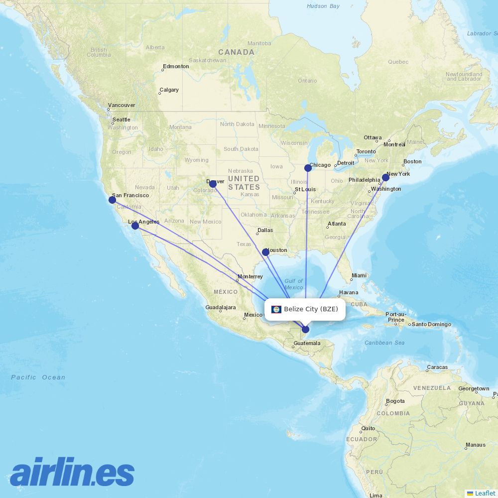 United Airlines from Philip S W Goldson International destination map