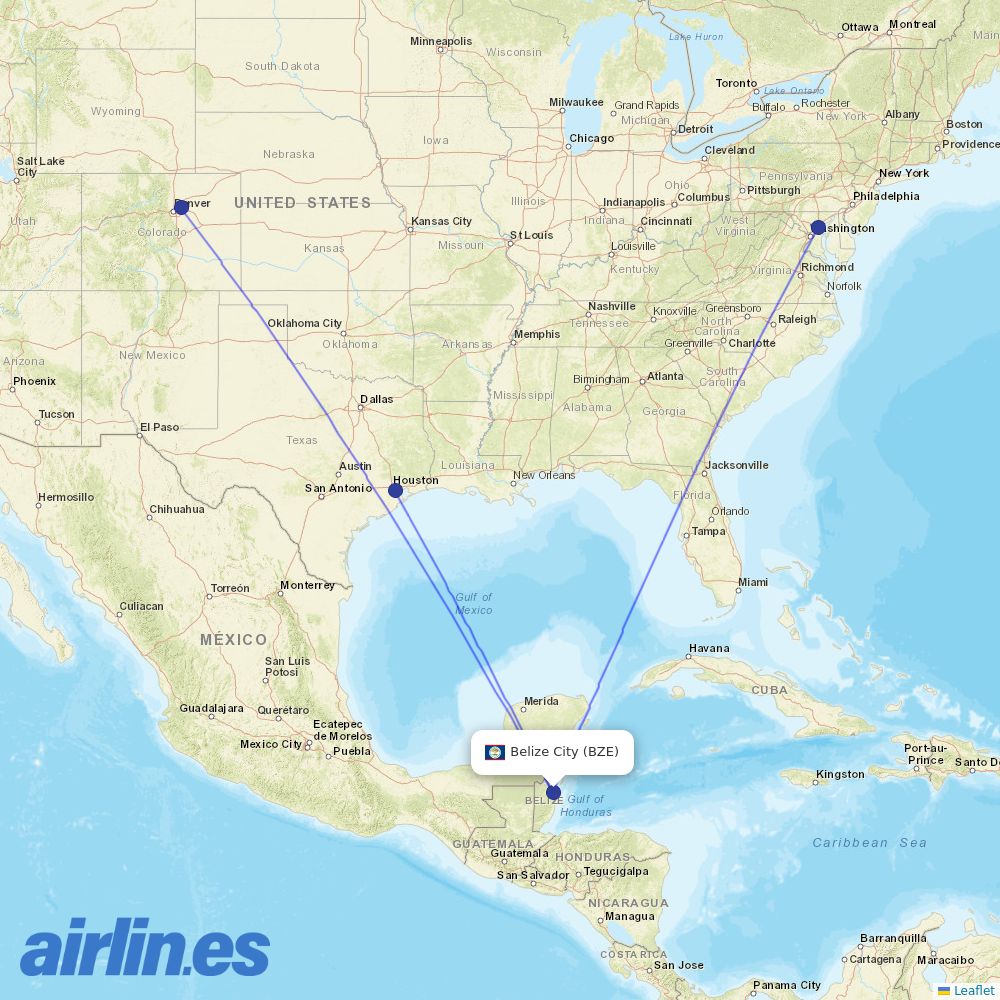 Southwest Airlines from Philip S W Goldson International destination map
