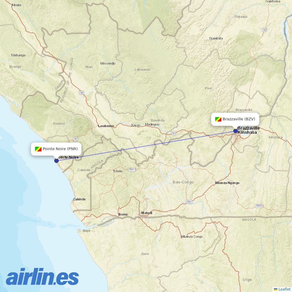 Air Cote DIvoire from Brazzaville Maya Maya destination map
