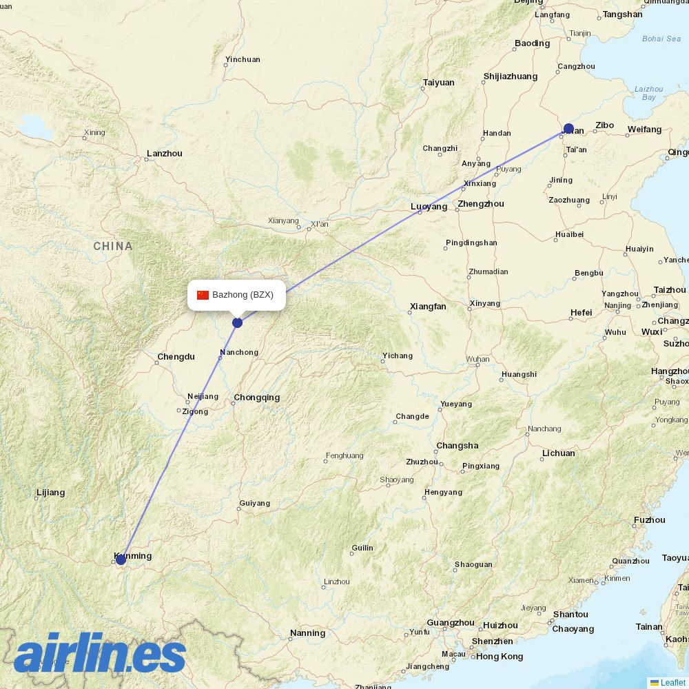 Sichuan Airlines from Enyang Airport destination map