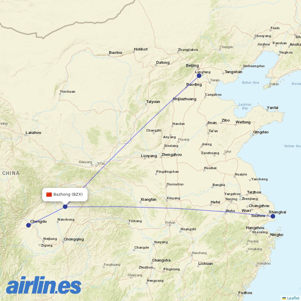 Air China from Enyang Airport destination map