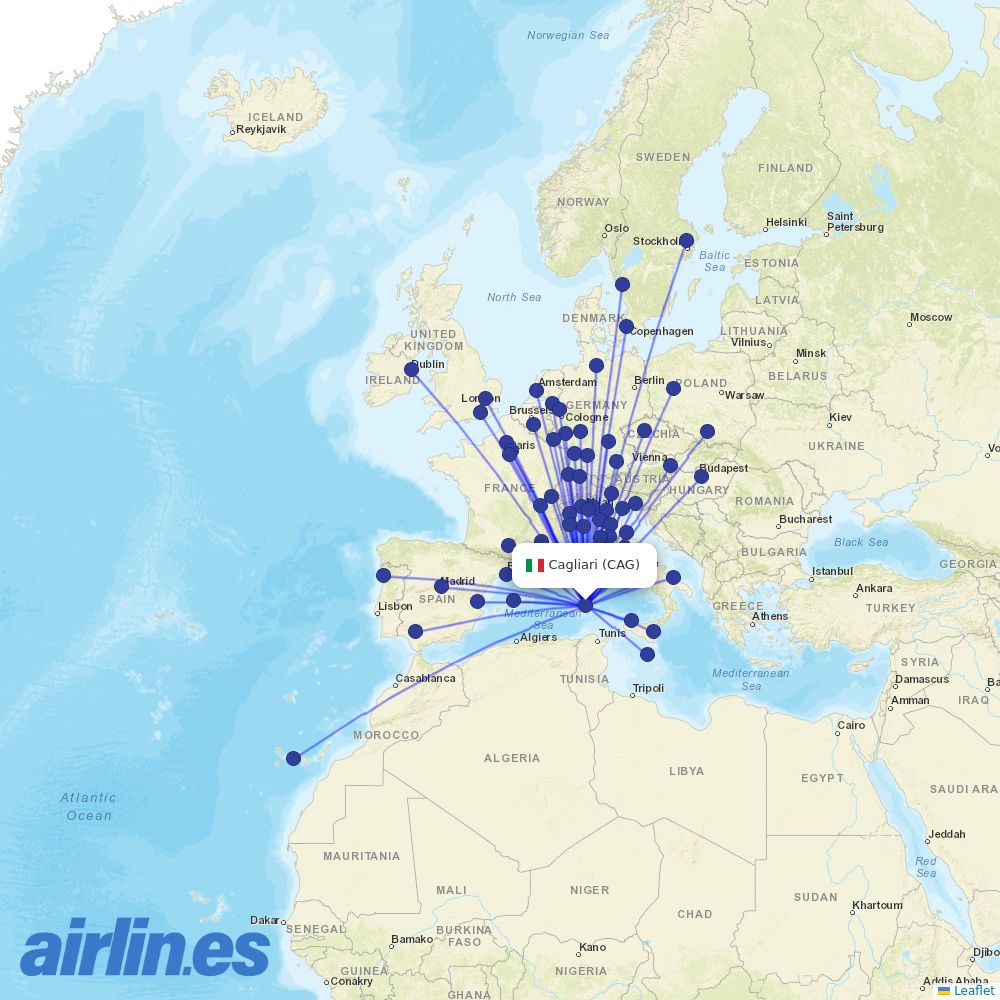 Eurowings from Cagliari Elmas Airport destination map