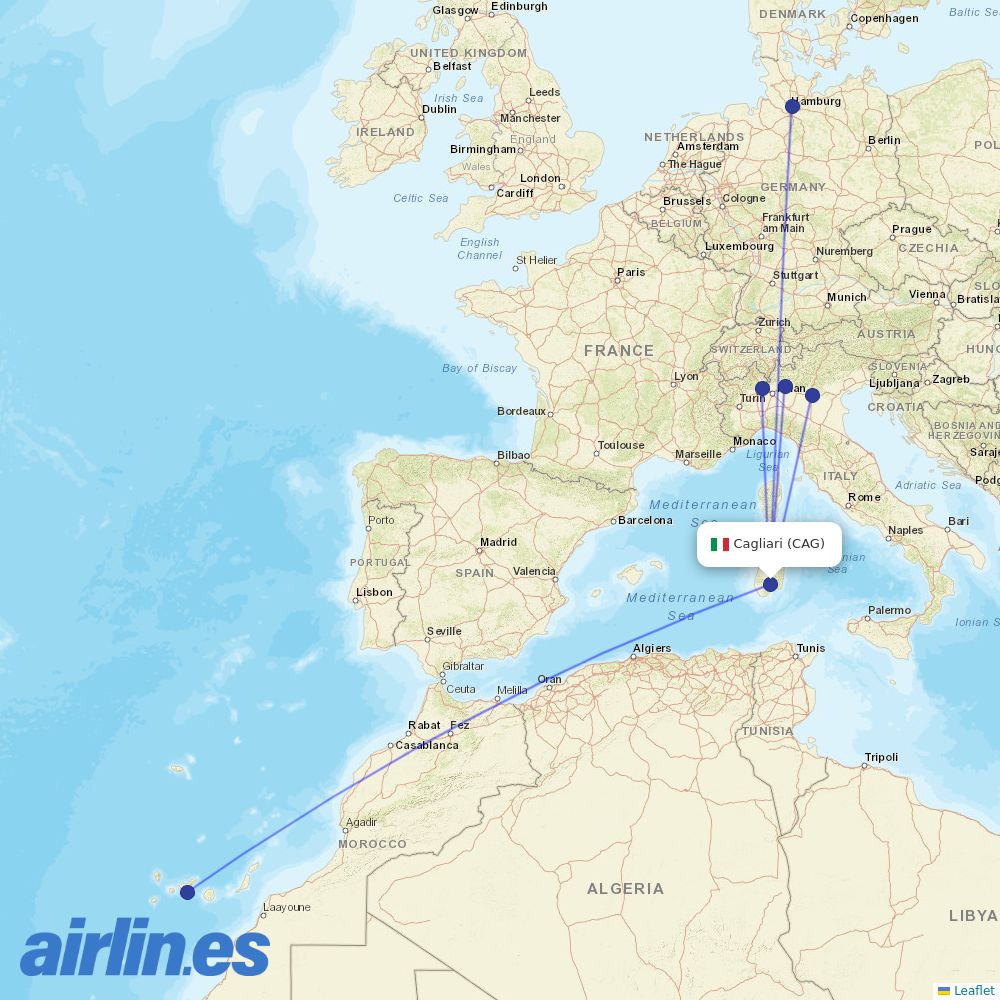 Neos from Cagliari Elmas Airport destination map