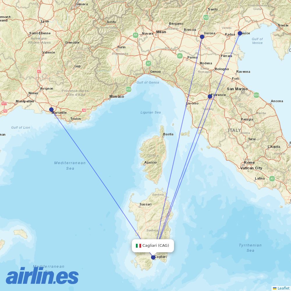 Volotea from Cagliari Elmas Airport destination map