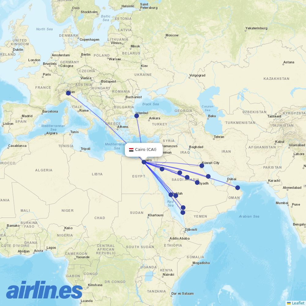 Air Arabia Egypt from Cairo International Airport destination map
