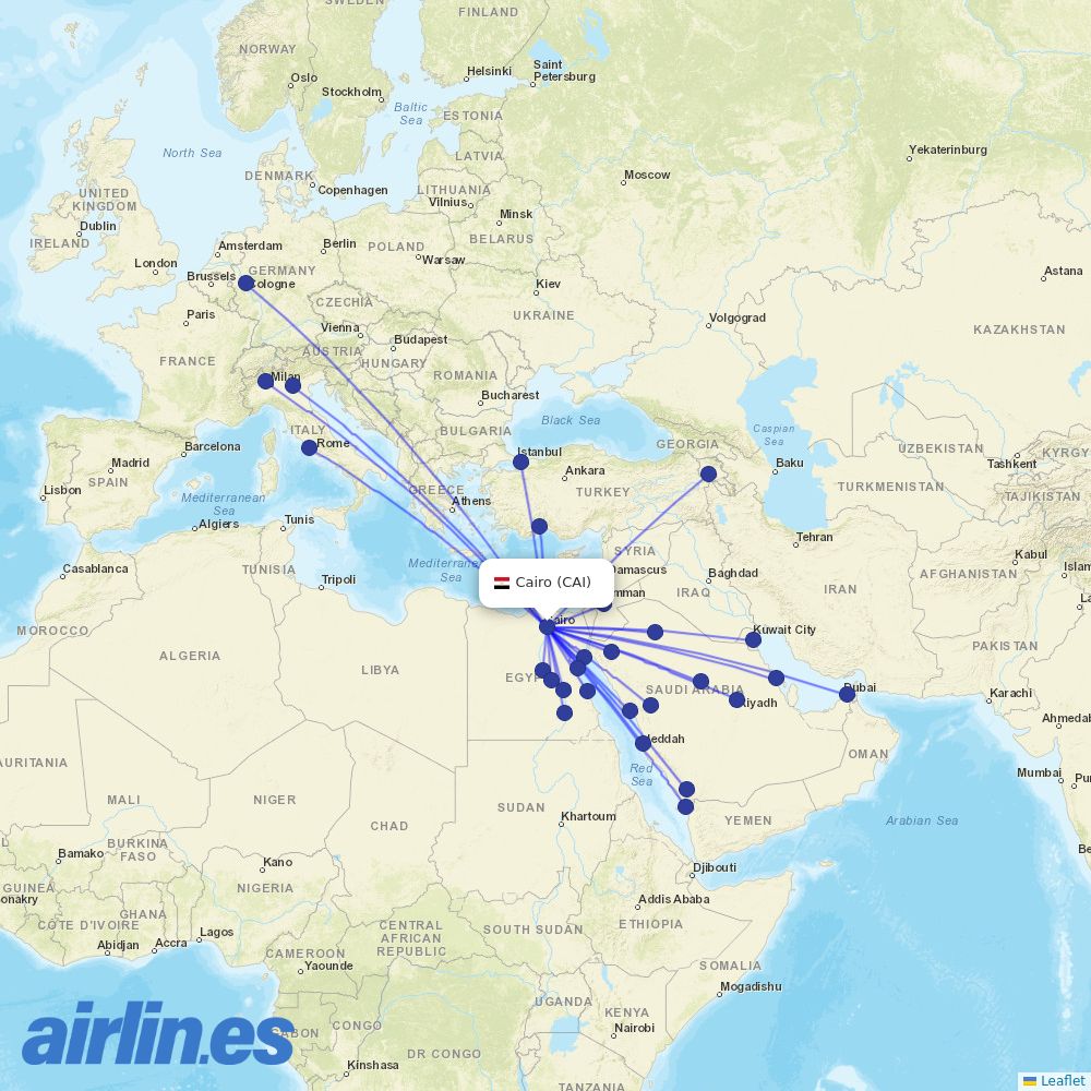 Air Cairo from Cairo International Airport destination map
