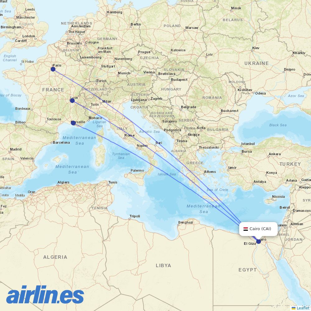 Transavia France from Cairo International Airport destination map