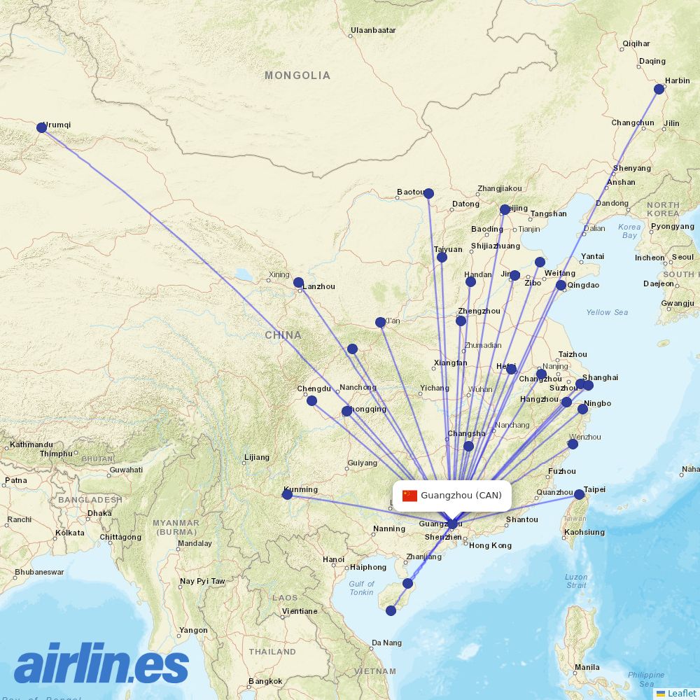 Hainan Airlines at CAN route map