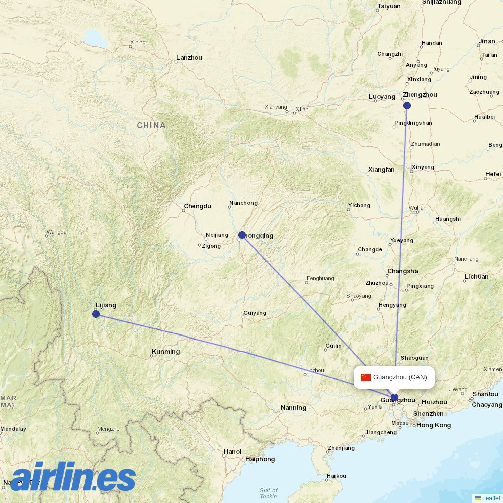 West Air (China) from Guangzhou Baiyun International Airport destination map