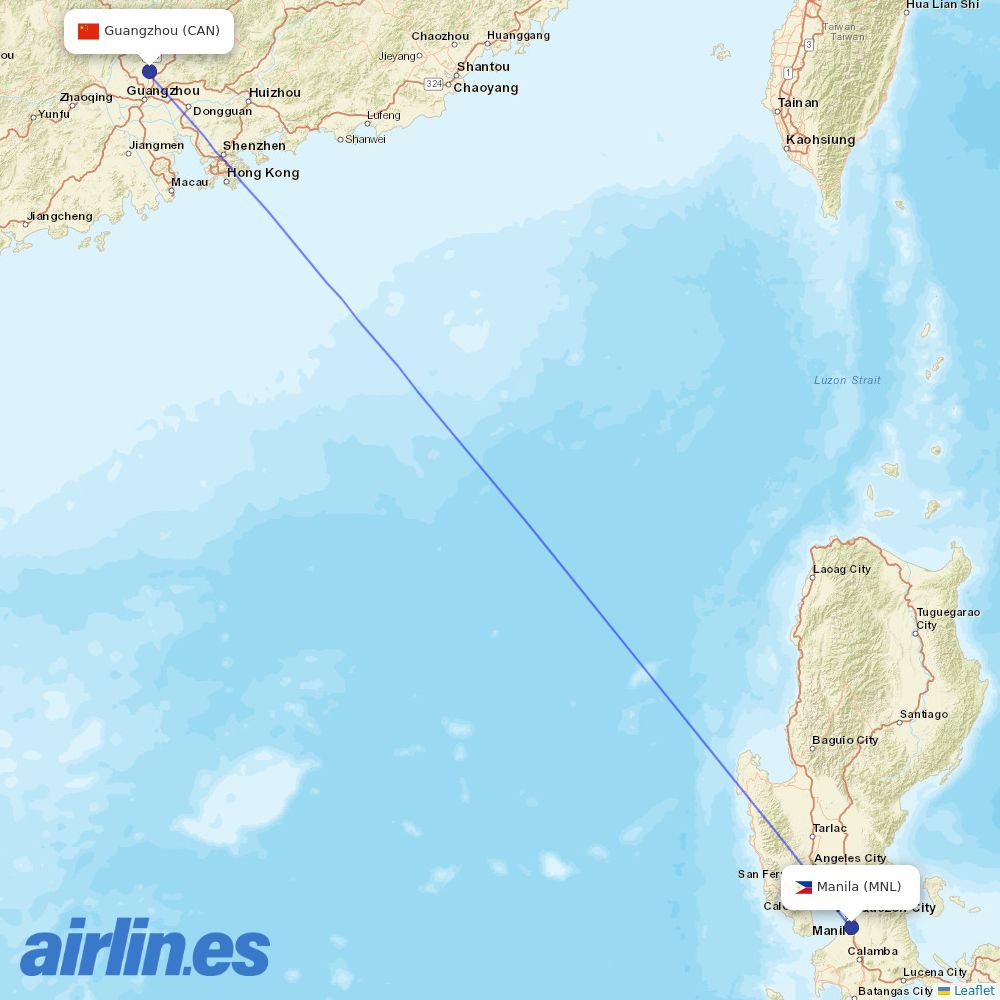 Philippine Airlines from Guangzhou Baiyun International Airport destination map