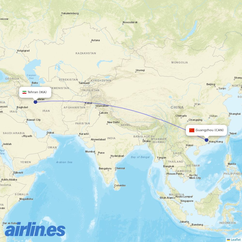 Mahan Air at CAN route map