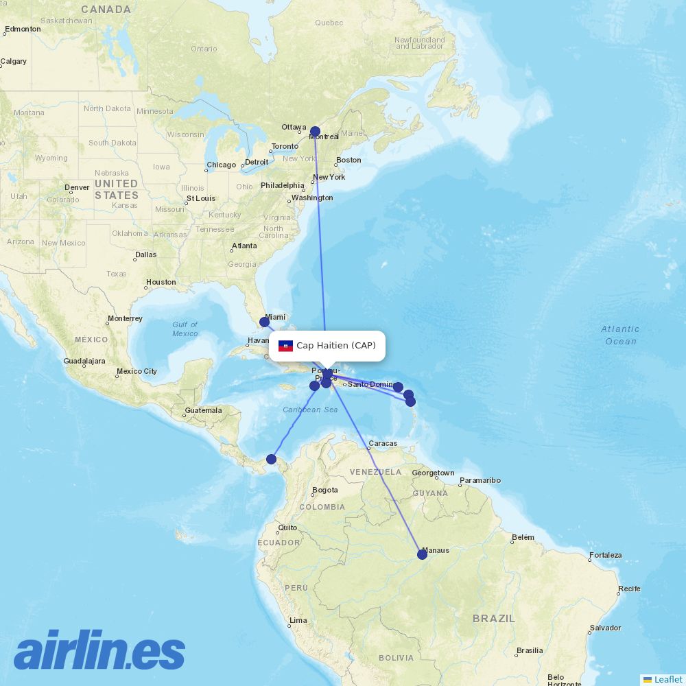Sunrise Airways at CAP route map