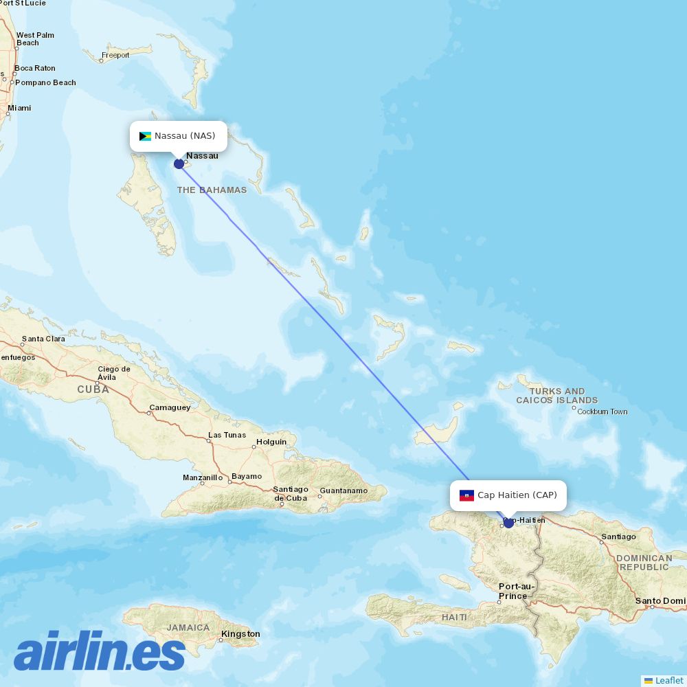 Bahamasair from Hugo Chavez International Airport destination map